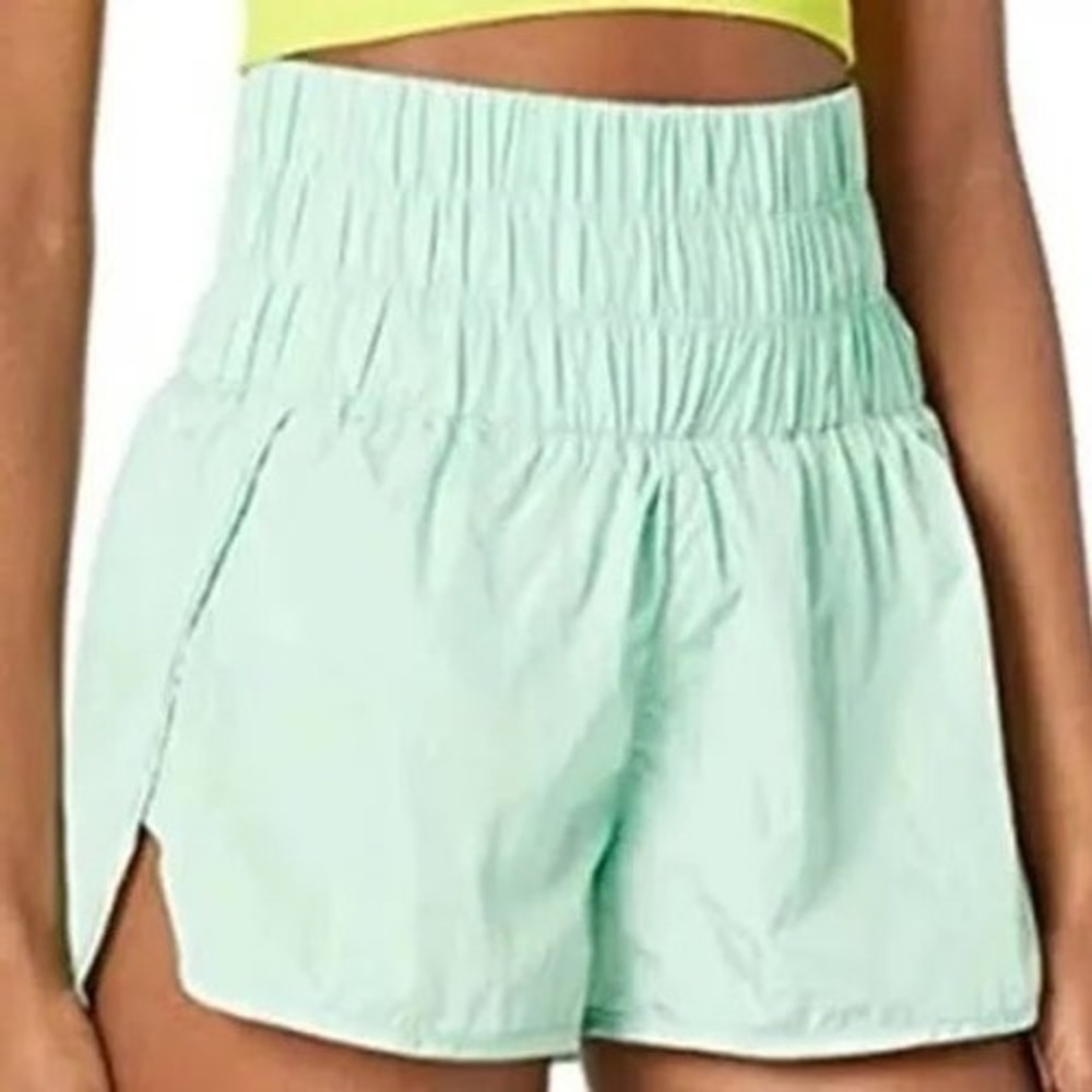 FP Movement The Way Home Shorts SZ S mint Green EUC Smocked High Rise Beach
